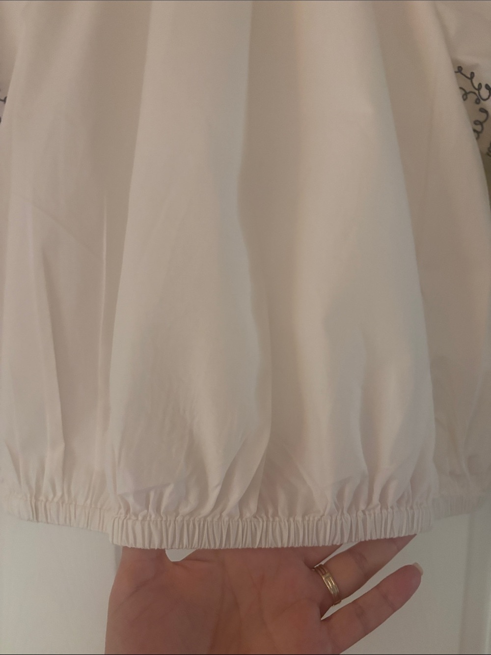LOFT Cream Blouse with Navy Embroidered Sleeves - Picture 9 of 14